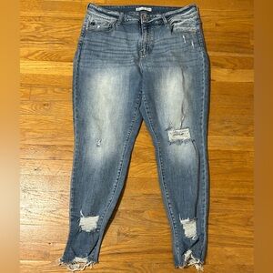 Kancan Distressed Mid Rise Denim Skinny Jeans with Raw Edge Size 18